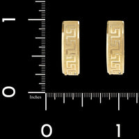 14K Yellow Gold Estate Greek Key Motif Hoop Earrings