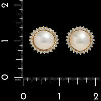 18K Yellow Gold Estate Cultured Mabe Pearl and Diamond Earrings