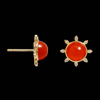 Syna 18K Yellow Gold Estate Orange Chalcedony and Diamond Earrings