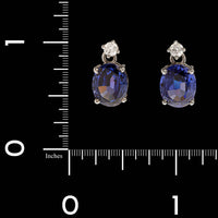 14K White Gold Estate Tanzanite and Diamond Earrings