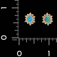 14K Yellow Gold Estate Opal and Diamond Stud Earrings