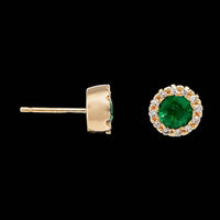 14K Yellow Gold Estate Emerald and Diamond Earrings