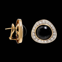 14K Two-tone Gold Estate Onyx and Diamond Earrings