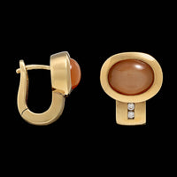 14K Yellow Gold Estate Orange Cat's Eye Moonstone and Diamond Earrings