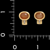14K Yellow Gold Estate Orange Cat's Eye Moonstone and Diamond Earrings