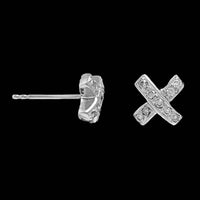 18K White Gold Estate Diamond "X" Stud Earrings