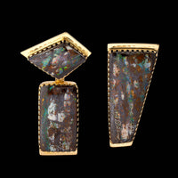 Gail Bird and Yazzie Johnson 18K Yellow Gold Estate Boulder Opal Earrings