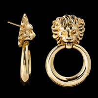 14K Yellow Gold Estate Lions Head Door Knocker Earrings