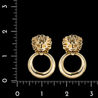 14K Yellow Gold Estate Lions Head Door Knocker Earrings