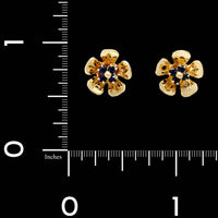 14K Yellow Gold Estate Sapphire Flower Earrings