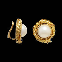 Tiffany & Co. 18K Yellow Gold Estate Cultured Mabe Pearl and Sapphire Earrings