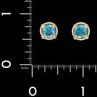 14K Yellow Gold Estate Blue Topaz and Diamond Earrings