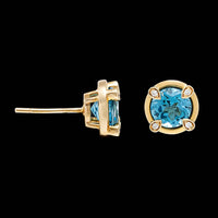 14K Yellow Gold Estate Blue Topaz and Diamond Earrings