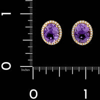 14K Yellow Gold Estate Amethyst and Diamond Earrings