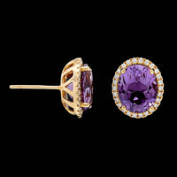 14K Yellow Gold Estate Amethyst and Diamond Earrings