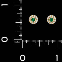 14K Yellow Gold Estate Emerald and Diamond Earrings