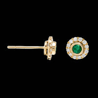 14K Yellow Gold Estate Emerald and Diamond Earrings