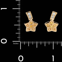 14K Two-tone Gold Yellow Estate Sapphire and Diamond Star Earrings