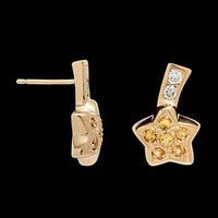 14K Two-tone Gold Yellow Estate Sapphire and Diamond Star Earrings