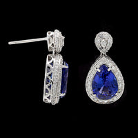 18K White Gold Estate Tanzanite and Diamond Drop Earrings