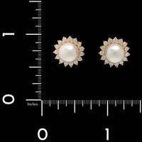 14K Yellow Gold Estate Cultured Pearl and Diamond Earrings