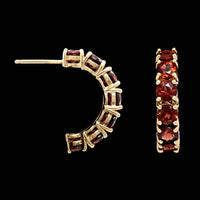 14K Yellow Gold Estate Garnet Half Hoop Earrings