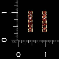 14K Yellow Gold Estate Garnet Half Hoop Earrings