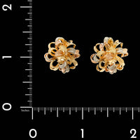14K Yellow Gold Estate Tricolor Textured Earrings