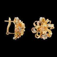 14K Yellow Gold Estate Tricolor Textured Earrings