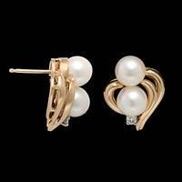 14K Yellow Gold Estate Cultured Pearl and Diamond Earrings