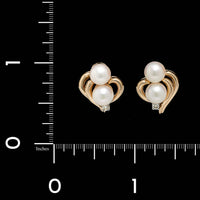 14K Yellow Gold Estate Cultured Pearl and Diamond Earrings