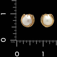 14K Yellow Gold Estate Cultured Mabe Pearl Earrings