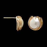 14K Yellow Gold Estate Cultured Mabe Pearl Earrings