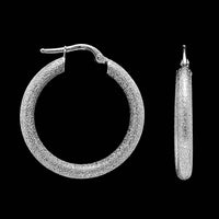 14K White Gold Estate Textured Hoop Earrings