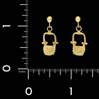18K Yellow Gold Estate Nantucket Basket Drop Earrings