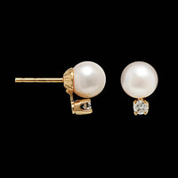 14K Yellow Gold Estate Cultured Pearl and Diamond Earrings