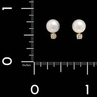 14K Yellow Gold Estate Cultured Pearl and Diamond Earrings