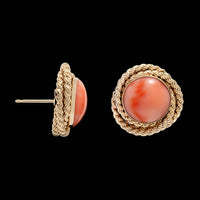 14K Yellow Gold Estate Coral Earrings