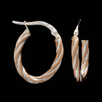 14K Rose and White Gold Estate Oval Hoop Earrings