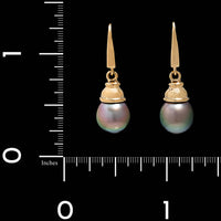 14K Yellow Gold Estate Cultured Tahitian Pearl Earrings