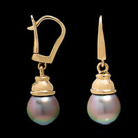 14K Yellow Gold Estate Cultured Tahitian Pearl Earrings