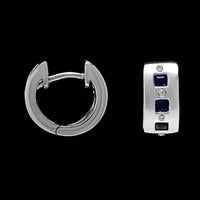 18K White Gold Estate Sapphire and Diamond Hoop Earrings
