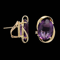 14K Yellow Gold Estate Amethyst and Diamond Earrings