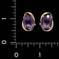 14K Yellow Gold Estate Amethyst and Diamond Earrings