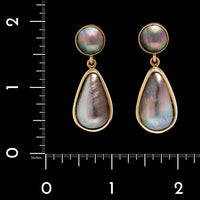 14K Yellow Gold Estate Grey Mabe Cultured Pearl Earrings