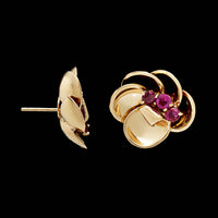 14K Yellow Gold Estate Ruby Flower Earrings