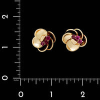 14K Yellow Gold Estate Ruby Flower Earrings