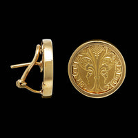 18K Yellow Gold Estate Replica Florentine Florin Coin Earrings