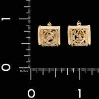 14K Yellow Gold Filigree Hoop Earrings