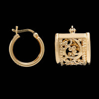 14K Yellow Gold Filigree Hoop Earrings